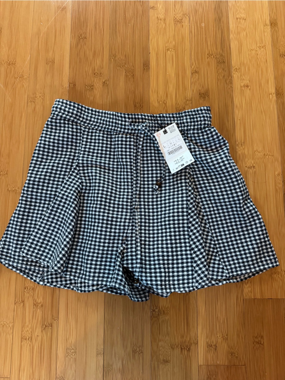 NWT Zara Gingham Drawstring Women’s Shorts - Black/White Large